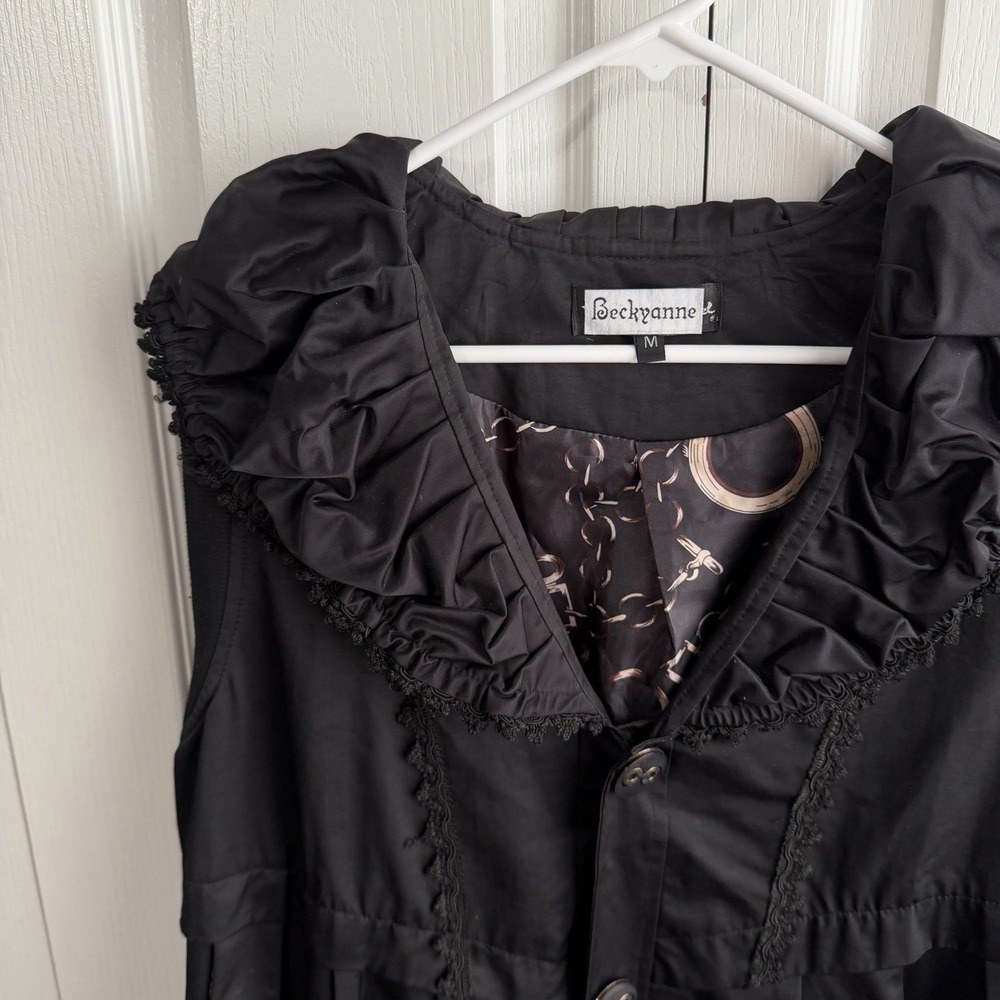 Beckyanne Black Silk Blend Button Up Vest Women's Size Medium Steampunk Gothic - Picture 3 of 6